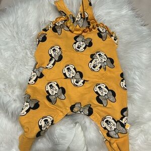 Disney baby Minnie Mouse yellow cotton knit overall romper Sz 3/6